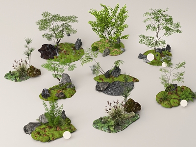 Courtyard sketch plant combination plant landscaping plant pile landscape stone micro terrain model