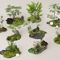 Small Green Plant Landscapes With Various Trees Grass Stones And Independent Small Ecosystems