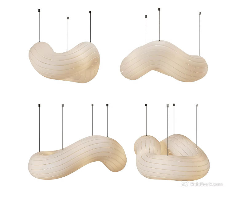 Various Unique Curved Pendant Lights With Modern Wavy Fabric Design For Interior Decor 3d model 