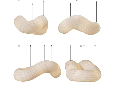 Various Unique Curved Pendant Lights With Modern Wavy Fabric Design For Interior Decor 3d model
