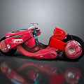 Red Canon Futuristic Motorcycle With Sleek Design And Unique Wheel Structure