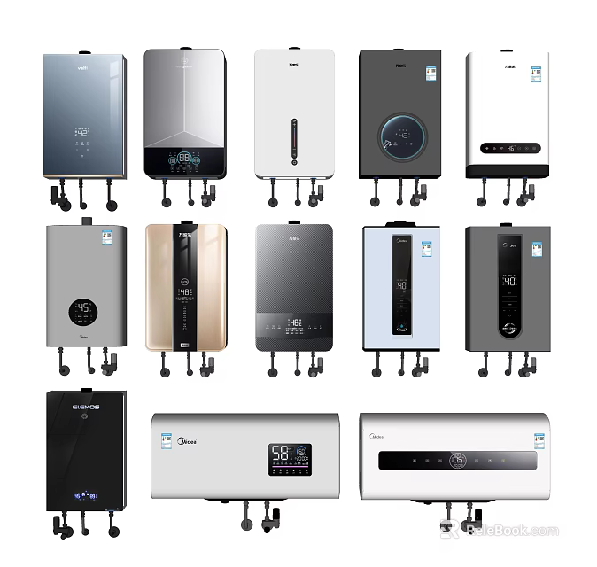 Modern Household Water Heaters With Various Designs And Home Use Functions 3d model 