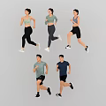 Group of people running in casual sportswear with dynamic active poses