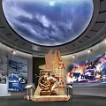 Memorial Exhibition Hall With Dome Ceiling Clouds Historical Images And Sculpture