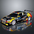 Audi Racing Car With Black Yellow Livery Sponsor Logos And Aerodynamic Wing