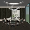 Modern Box Restaurant Box Dining Table and Chair Combination Chandelier Tableware 3d model