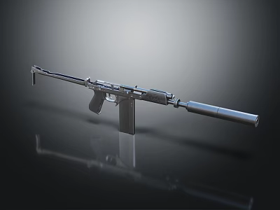 Tactical Modern Rifle With Silencer Metallic Finish And Reflective Surface On Dark Background 3d model