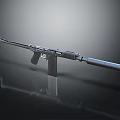 Tactical Modern Rifle With Silencer Metallic Finish And Reflective Surface On Dark Background