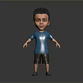 Boy In Blue T-shirt Gray Shorts And Gray Shoes On Gray Background With Reflective Floor