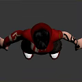 Woman in Red Hoodie and Dark Pants with Black Hat and Red Shoes