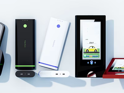 Mobile Digital Products With Power Banks Smart Devices Accessories And Screen Display In Various Colors 3d model