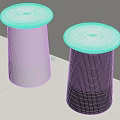 Two Modern Cylindrical Stools With Silver And Black Bodies And White Round Seats