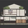 Cartoon Scenery of Traditional Japanese Dojo Building with Two Story Structure Tiled Roof and Wooden Details