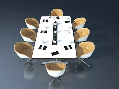 Modern Dining Room Swing Door With White Table And Beige Chairs 3d model