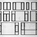 Various Black Frame Window Designs With Different Sizes And Glass Panels 3d model