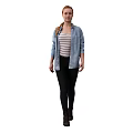 A Woman Wearing Striped Tank Top Denim Shirt Black Pants And Boots