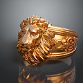 Golden Lion Head Ring With Intricate Carving And Decorative Band Design
