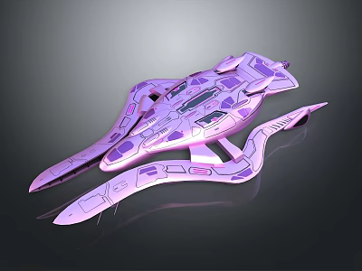 Futuristic Purple Interstellar Spaceship Design With Aerodynamic Structure And Patterns 3d model