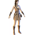 Woman In Sleeveless Dress With Leather Belt Arm Guards And Knee High Boots