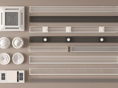 Different Types Of Air Conditioner Vents Including Grille Bar And Round Designs 3d model