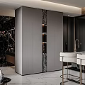 Modern Living and Dining Room Interior Design With Marble Island Glass Wine Cabinet Bar Stools