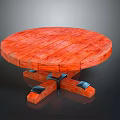 Orange Round Wooden Table With Natural Wood Grain And Stable Cross Base Structure