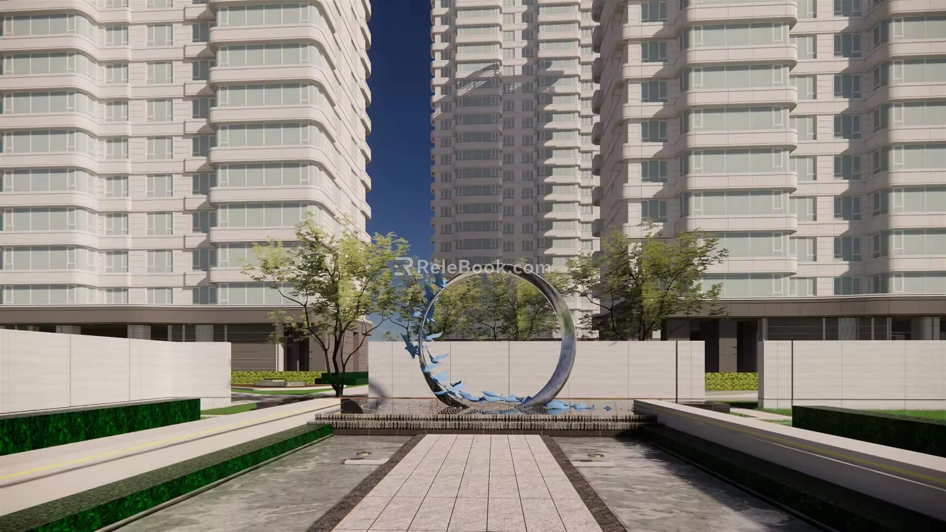 Modern landscape sketch circular landscape shadow wall 3d model
