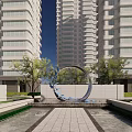Modern landscape sketch circular landscape shadow wall 3d model