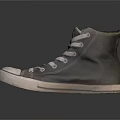 Gray High Top Canvas Shoes With White Laces And Worn Toe Design