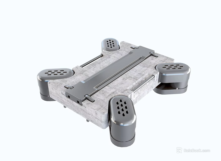 Industrial Equipment Gray Metal Platform Base With Four Support Legs And Hole Design 3d model 