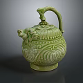 Traditional Green Ceramic Teapot With Dragon Shaped Handle And Intricate Patterns