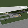 Outdoor Rest Area With White Canopy Bench Trees And Green Grass Under Blue Sky