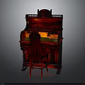 Dark Red Antique Wooden Desk With Intricate Carved Details Matching Chair And Green Writing Surface
