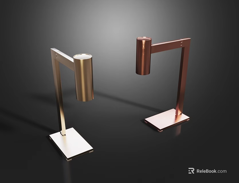 Modern Minimalist Table Lamps With Gold Copper Adjustable Arms And Square Bases 3d model 