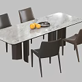 Modern Dining Table Set With Marble Tabletop And Dark Chairs Featuring Oranges And Tray 3d model