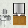Stylish Round and Square Mirrors with Dressing Table Chair and Bathroom Vanity Sink