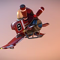 Red Detailed Animated Airplane with Number 8 Propeller and Cartoon Style
