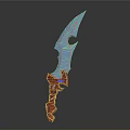 Fantasy Sharp Blue Blade With Red Intricate Handle And Unique Shape