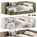 Modern Kids Bed Design With Soft Colors Pillows Blanket And Stool