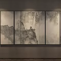 Artistic Chinese Photo Wall Featuring Ink Painting Mountains Clouds And Black White Gray Tones