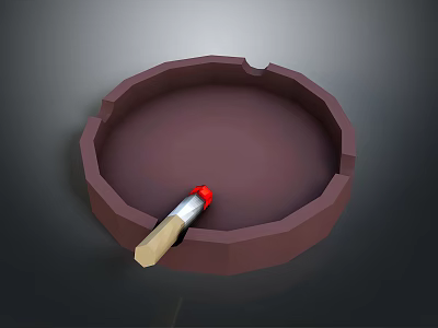 Round Brown Ashtray With Lit Cigar And Smooth Surface Design 3d model