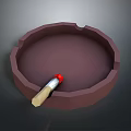 Round Brown Ashtray With Lit Cigar And Smooth Surface Design