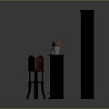 Stylish Black Bar Counter With Red Stools Wine Bottles Glasses And Gray Rug