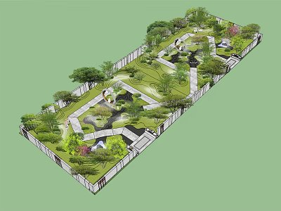 Beautiful Courtyard Garden Landscape Design With Winding Paths Diverse Plants And Water Features 3d model