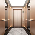 Elegant Elevator Interior Featuring Gold Paneling Marble Floor Control Panel Handrails And Soft Lighting