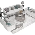Modern Sofa Coffee Table Set With Decorative Vase Table Lamp And Area Rug 3d model