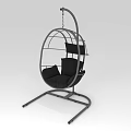 Modern Black Hanging Chair with Round Metal Frame Cushioned Seat and Floor Stand