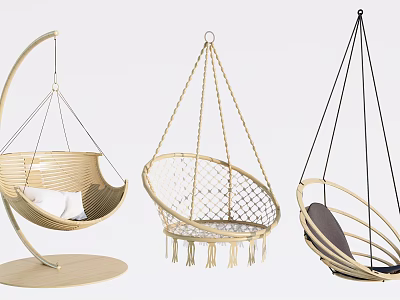 Modern Woven Hanging Chairs With Various Designs Stand And Tassel Details 3d model