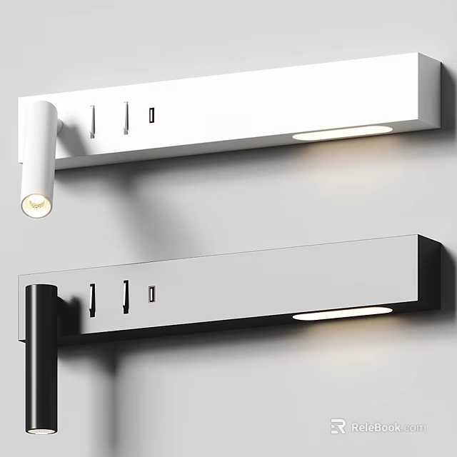 Modern Sleek Wall Lamps with White and Black Finish Mounted on Wall Illuminating Space 3d model 