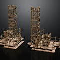 Two Detailed Wooden Construction Scaffolding Models With Multi level Frame Structures And Base Platforms